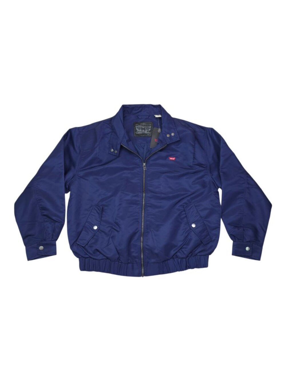 Levis Navy Blue Nylon Bomber Jacket Medium Lightweight Zip Front Snap Pockets